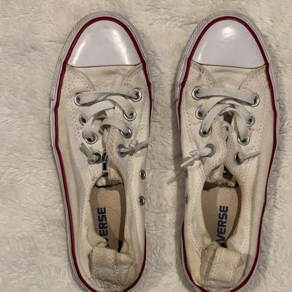 Converse Off-White Canvas Sneakers with Red Trim